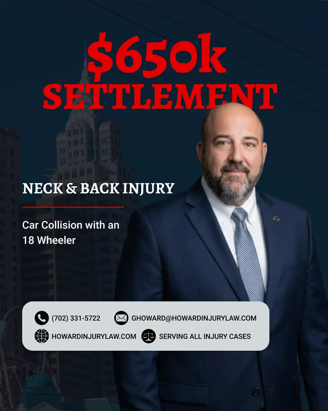 Howard Injury Law high settlement - 18-wheeler truck accident case, Las Vegas Nevada